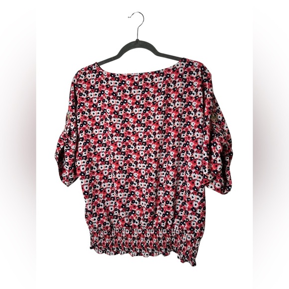 Michael Kors Red Floral Blouse Top Smocked Waist Women’s Size L - Picture 7 of 7